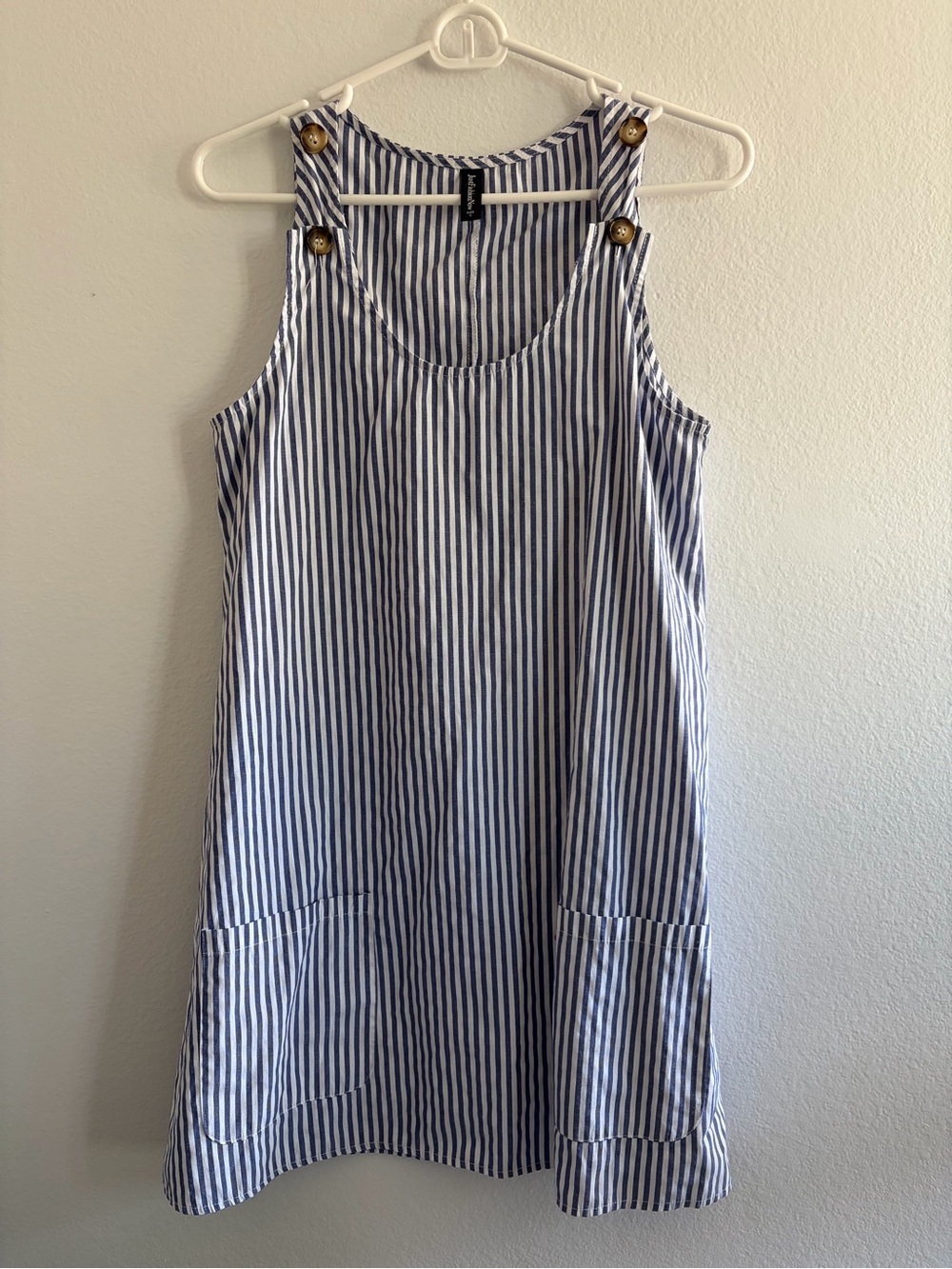 Striped Jumper Dress with Button Straps and Pockets size S EUC
